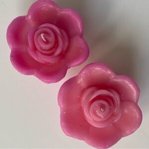Pair Of Rose Flower Shaped Candles Floating Pink Vintage 3” New Smells So Good!